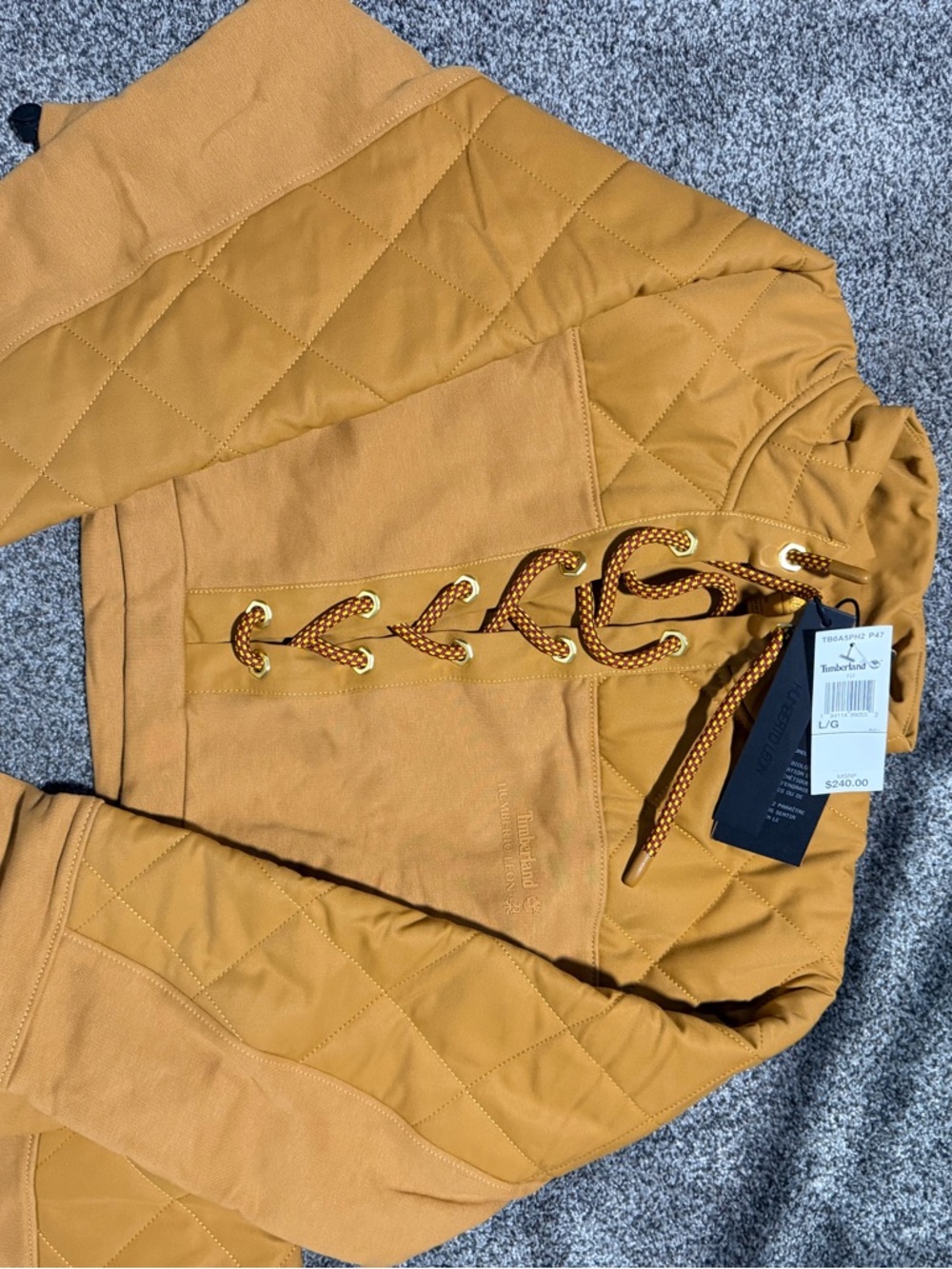 Timberland Women's Quilted Lace-Up Bomber Jacket in khaki